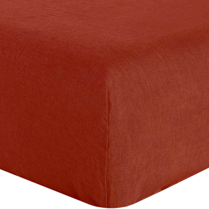 Drap Housse - Bonnet:40cm 100%lin LavÉ Paprika