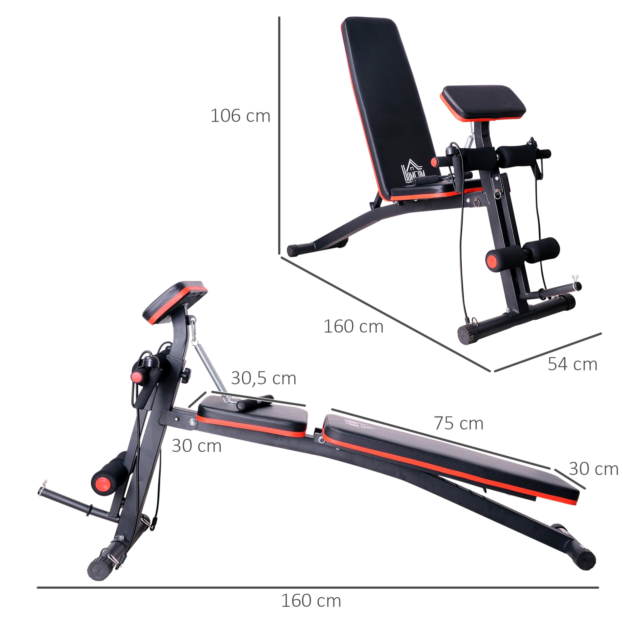 Banco de Musculación Plegable, Banco de Pesas, Respaldo Inclinable de 7 Niveles, Extensión de Pierna, Cojín de Predicador, Banda de Resistencia, para Entrenamiento Completo, Casa Gimnasio, Rojo