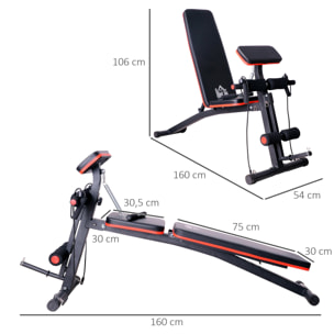 Banco de Musculación Plegable, Banco de Pesas, Respaldo Inclinable de 7 Niveles, Extensión de Pierna, Cojín de Predicador, Banda de Resistencia, para Entrenamiento Completo, Casa Gimnasio, Rojo