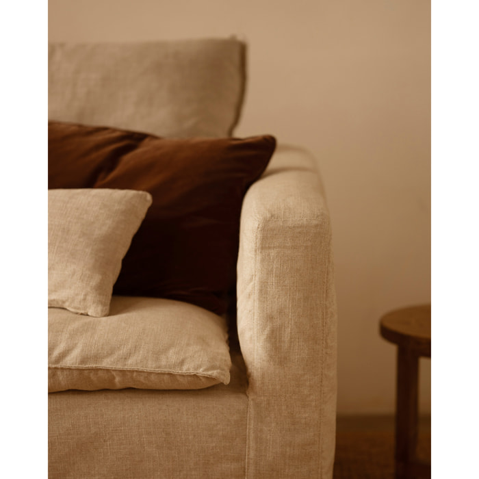 Módulo de algodón y lino con reposabrazos derecho desenfundable tono beige de 97x96cm Alto: 99 Largo: 97 Ancho: 96