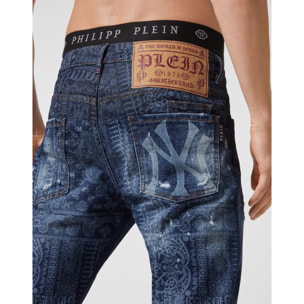 PHILIPP PLEIN Bandana  Denim Trousers Super Straight Cut Paisley