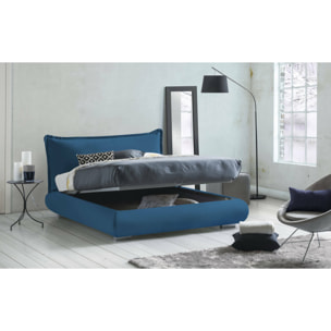 Letto matrimoniale Ilenia, Letto contenitore con rivestimento e testata in tessuto, 100% Made in Italy, Apertura frontale, adatto per materasso 160x190 cm, Blu