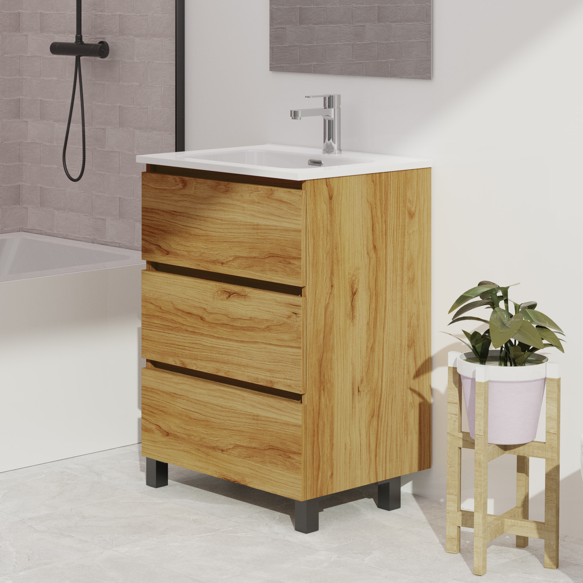 Conjunto de baño Wink | 60 cm Teka | Tres cajones | Lavabo encastrado | No incluye espejo | Mueble montado | Alday