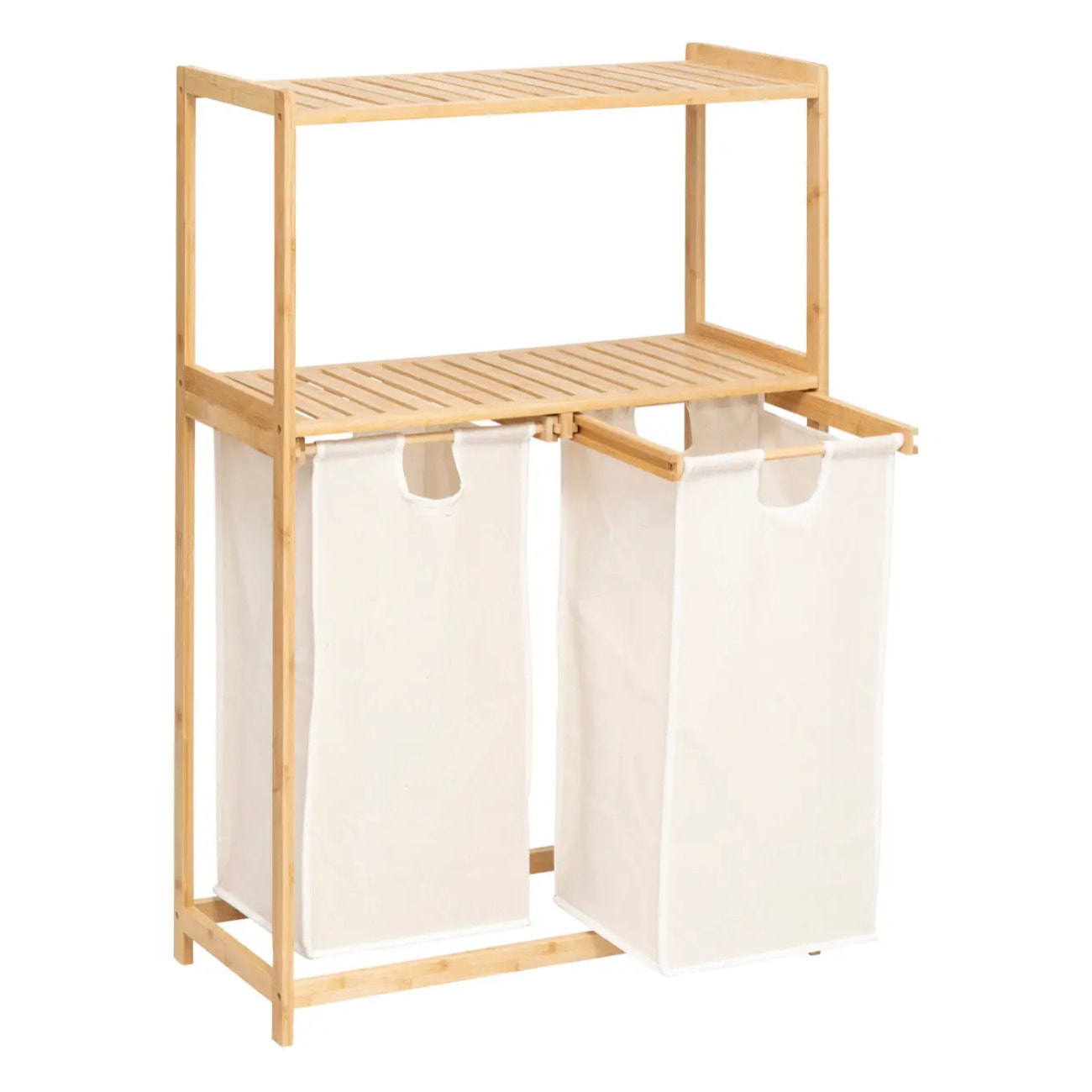 Étagère "Tidy Box" avec 2 sacs à linge en bambou marron 72x33cm
