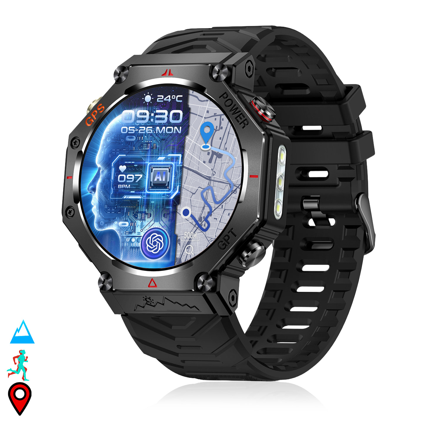 Smartwatch KC91 con llamadas BT, GPS, herramientas de exploración, ChatGPT y + de 100 modos deportivos.