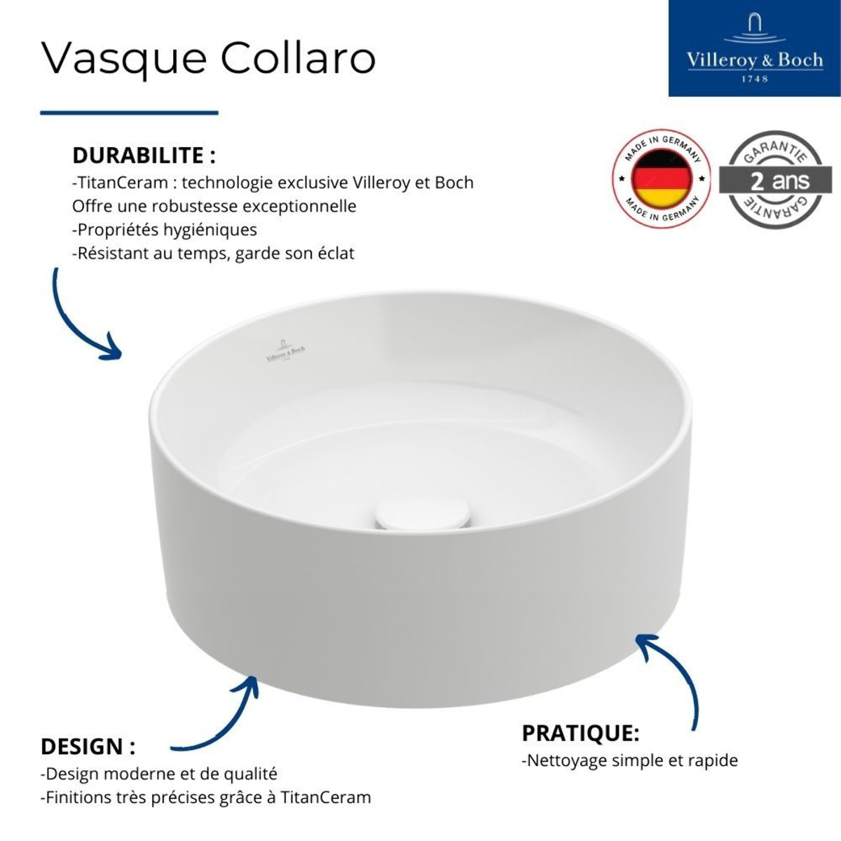 Vasque a poser ronde Collaro Stone White CeramicPlus