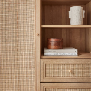 Buffet décor bois et cannage 1 porte 2 tiroirs 101,5cm BOHÈME