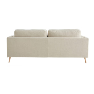 Canapé scandinave 3 places en tissu beige naturel et bois clair VOGUE