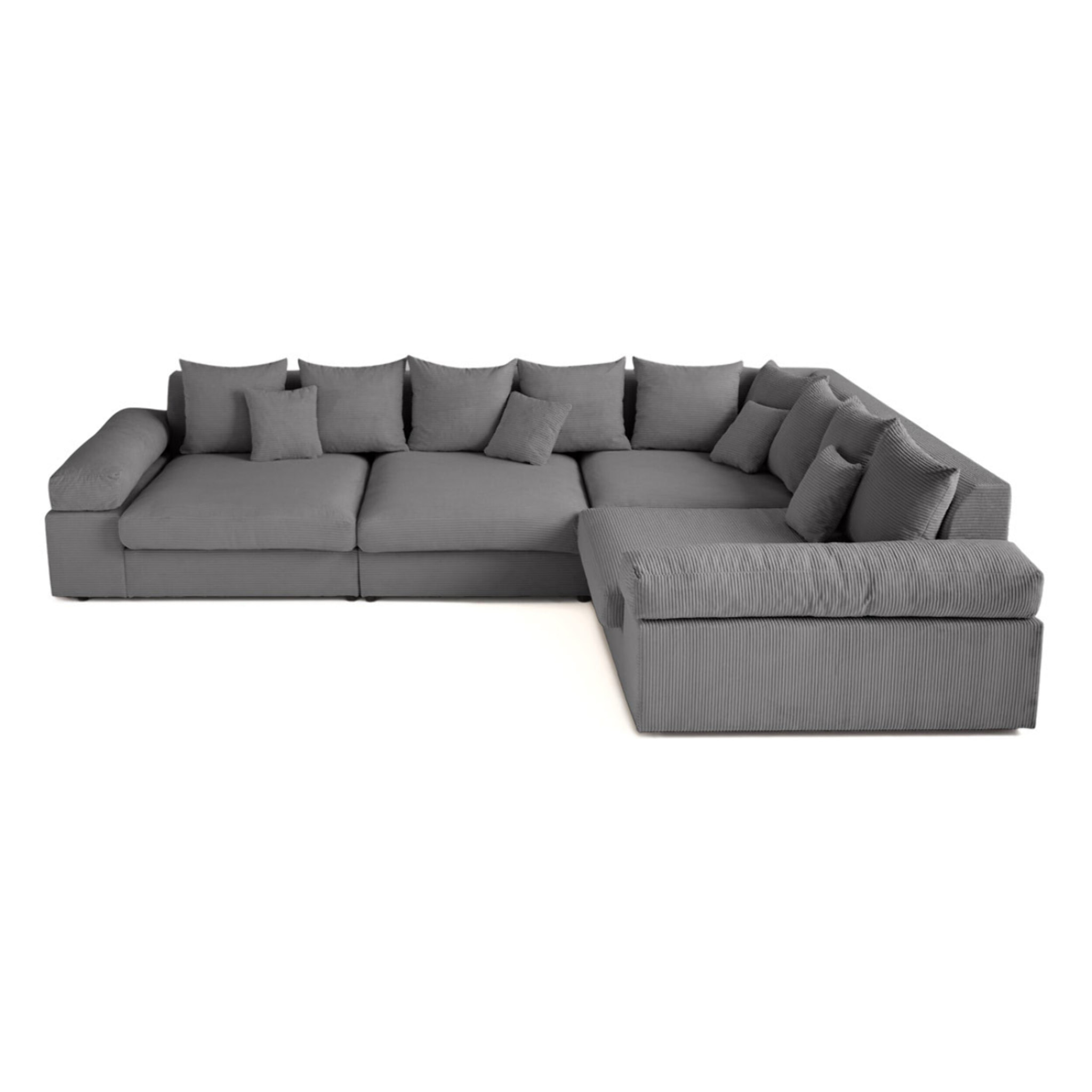 Aspen - canapé d'angle réversible 5 places - assise profonde - en velours côtelé - Gris