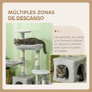 Rascador para Gatos Altura 104 cm Árbol para Gatos Torre de Escalada con Postes Rascadores de Sisal Cueva Plataformas y Bolas Colgantes Gris Claro