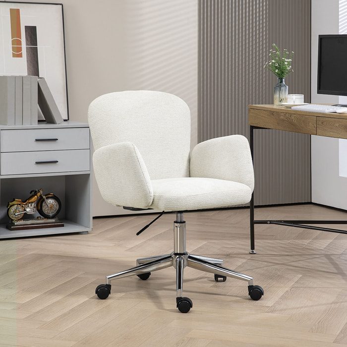 Chaise de bureau design ergonomique réglable pivotante piètement chromé aspect lin écru