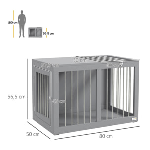 Cage chien intérieure niche pour chien 2 portes verrouillables 80 x 50 x 56,5 cm gris