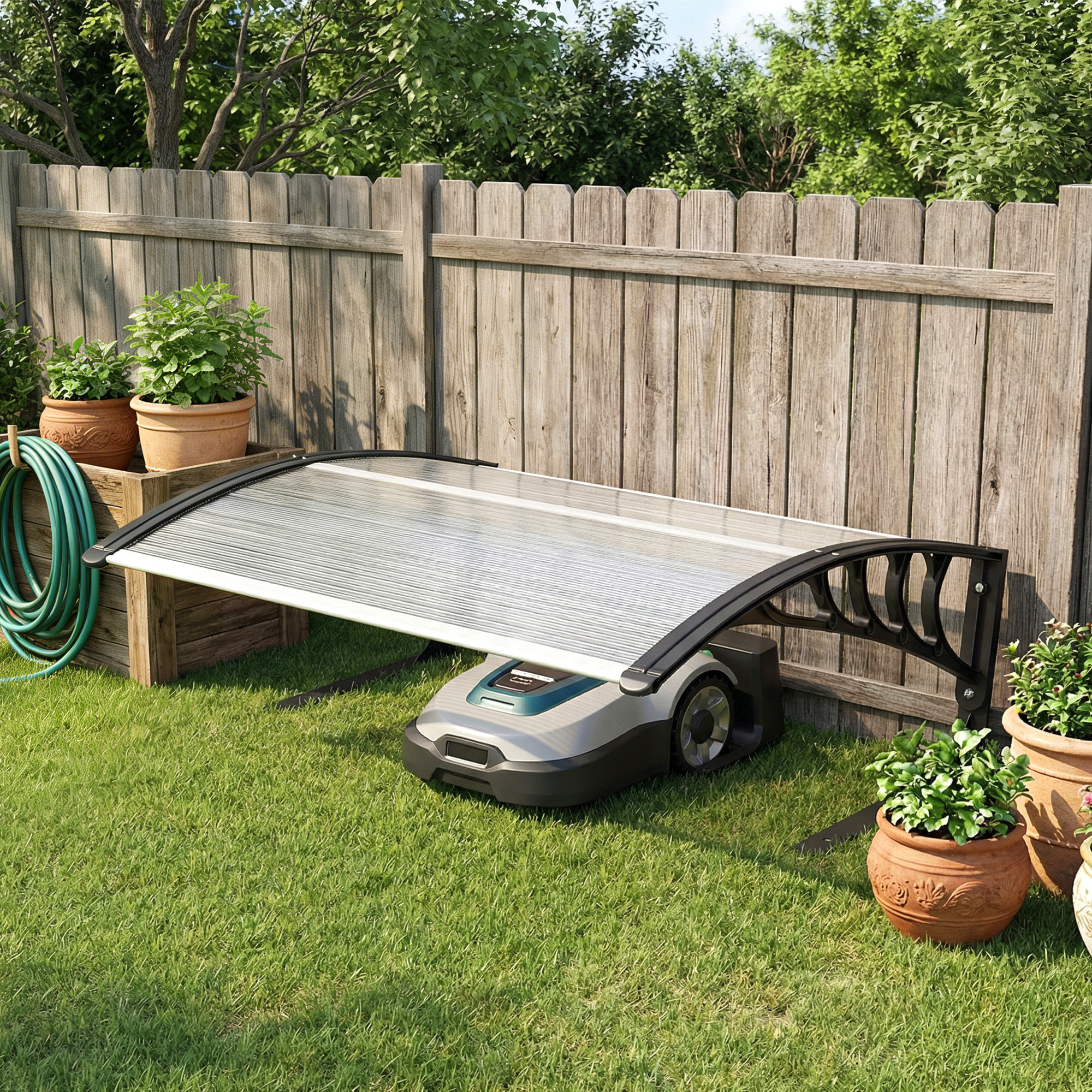 Marquise auvent robot-tondeuse - abri de jardin robot-tondeuse - noir transparent