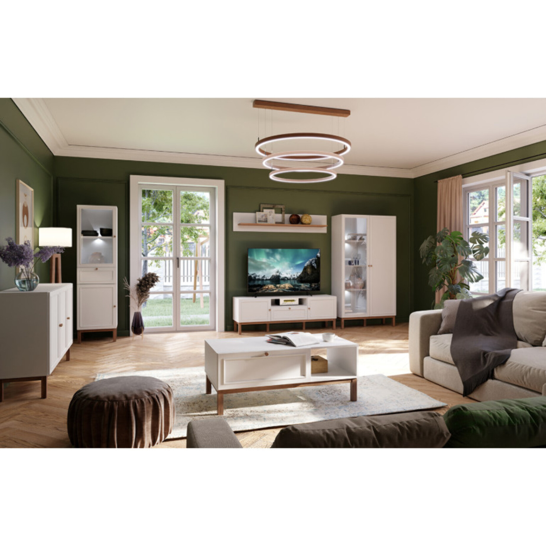 Buffet décor chêne et gris clair 150 cm 3 portes 1 tiroir - PENNY