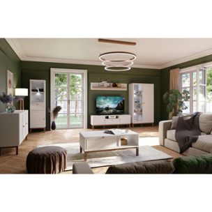 Buffet décor chêne et gris clair 150 cm 3 portes 1 tiroir - PENNY