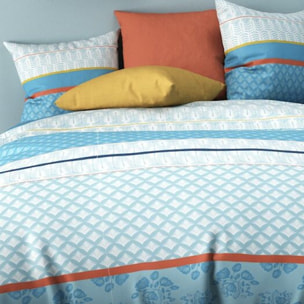Housse de couette + taies 100% coton 57fils eva blue