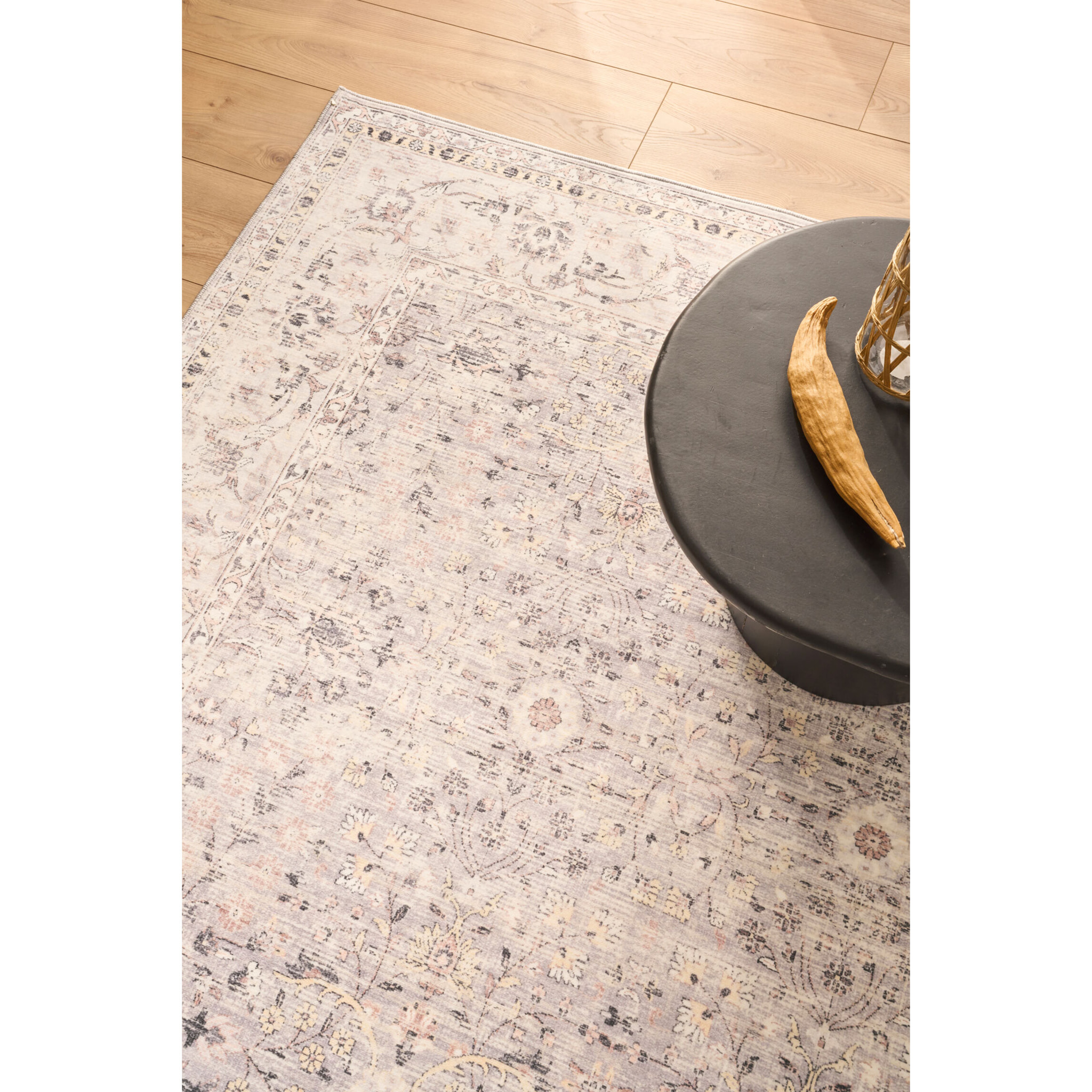 OTTOMAN - Tapis à poils courts doux à motif floral classique gris