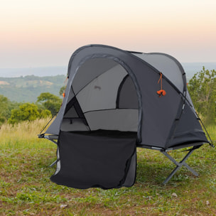 Cama de Camping con Tienda 3 en 1 Tienda de Campaña Elevada con Tienda Cama Colchón Hinchable y Bolsa de Transporte para Senderismo 200x86x147 cm Gris