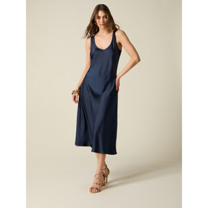 Oltre - Vestito midi in raso con scollo a V - Blu