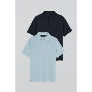 Pack de dos polos de tres botones azul claro y azul marino con logo Rigby Go