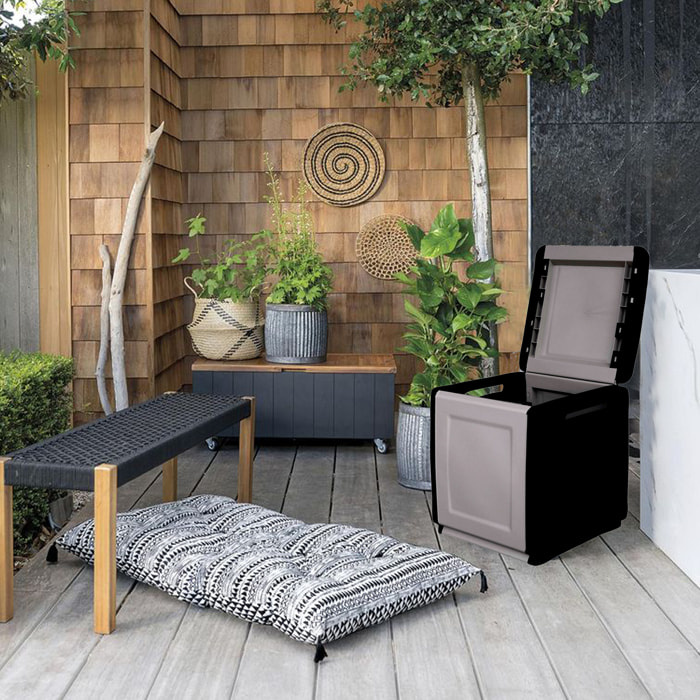 Baúl en polipropileno de 57x54x53cm - 130L color gris oscuro y negro