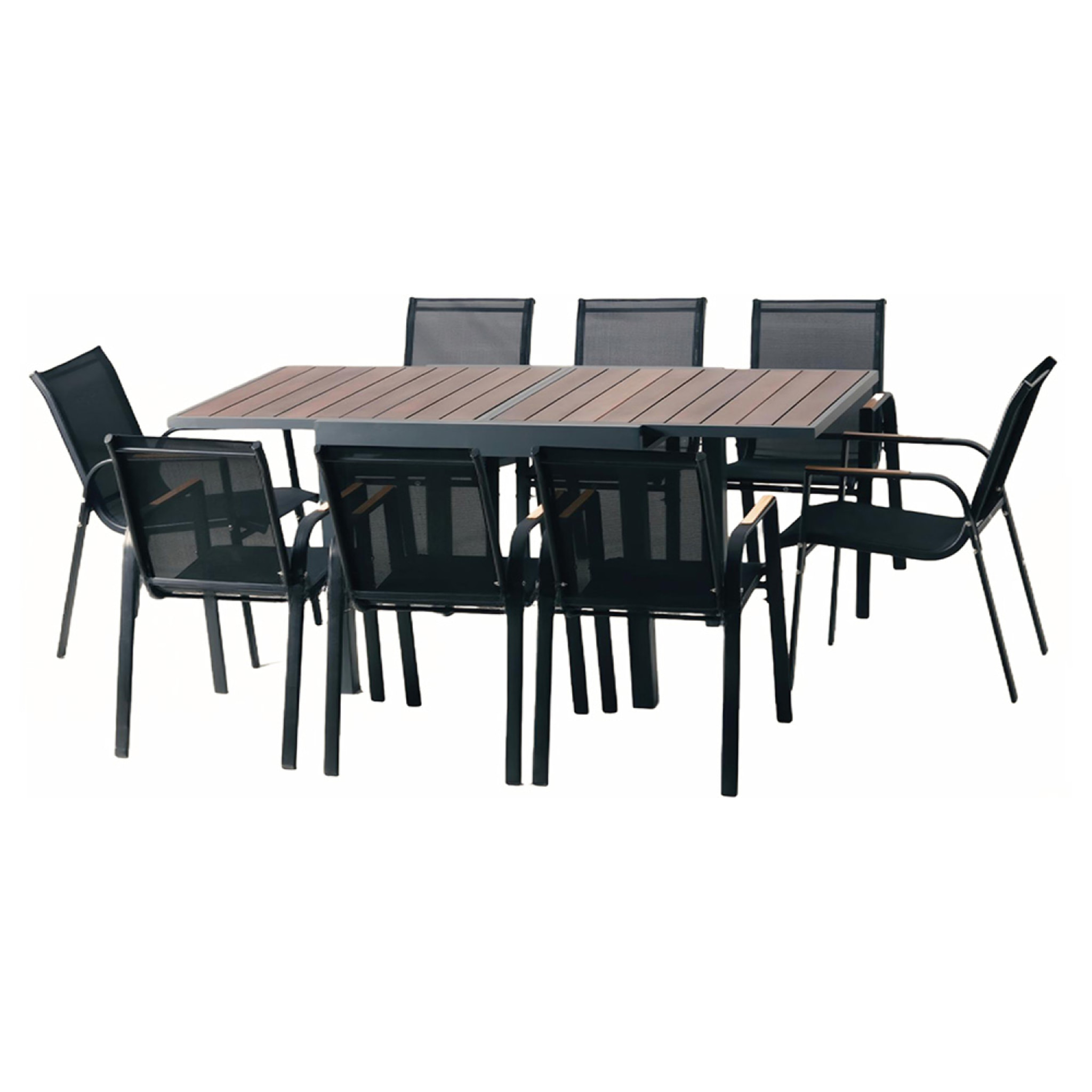 Salon de jardin 8 places en aluminium et bois d'eucalyptus THITU