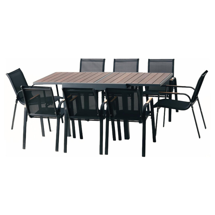 Salon de jardin 8 places en aluminium et bois d'eucalyptus THITU