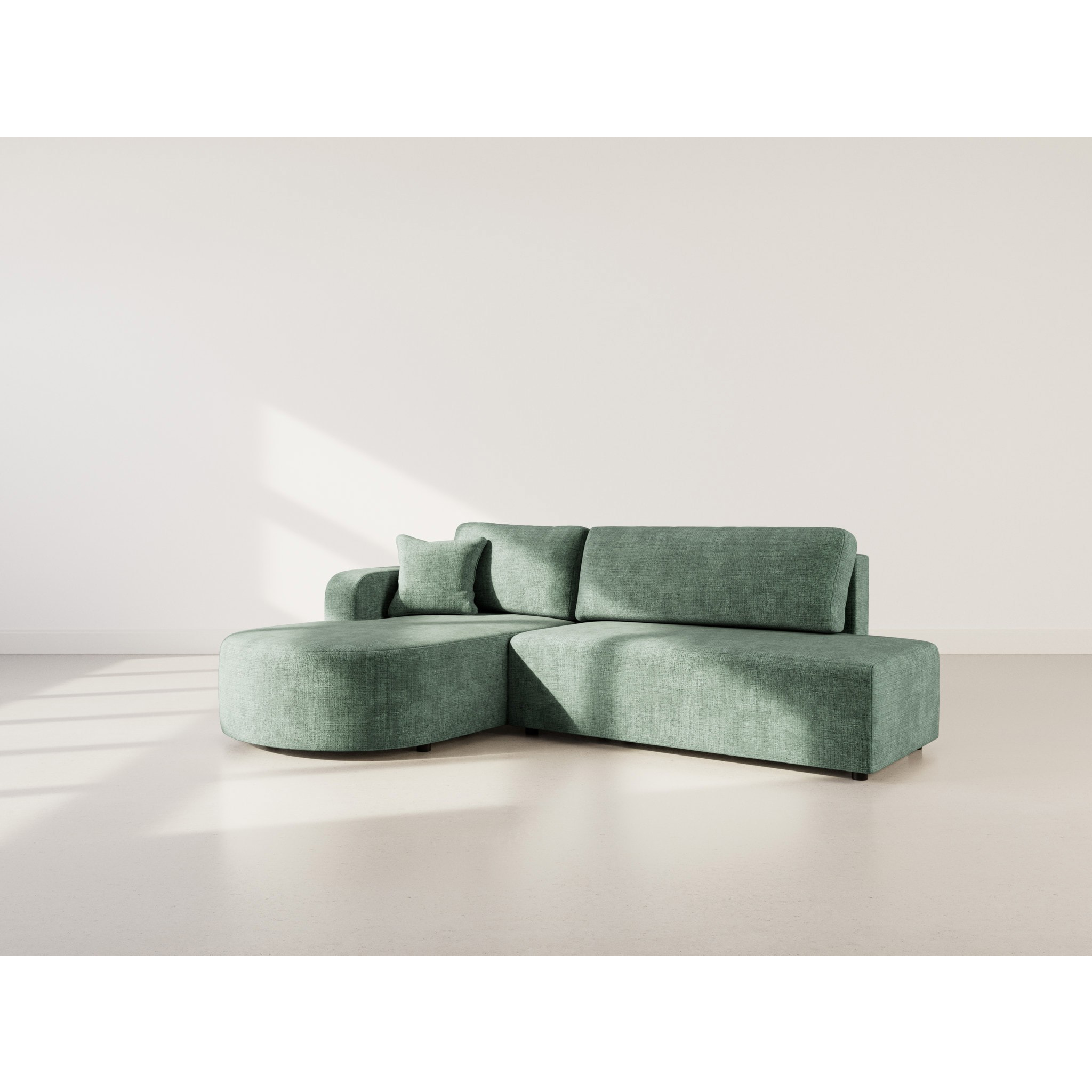 Miro - Canapé d'angle gauche 4 places convertible avec coffre en velours texturé - Vert