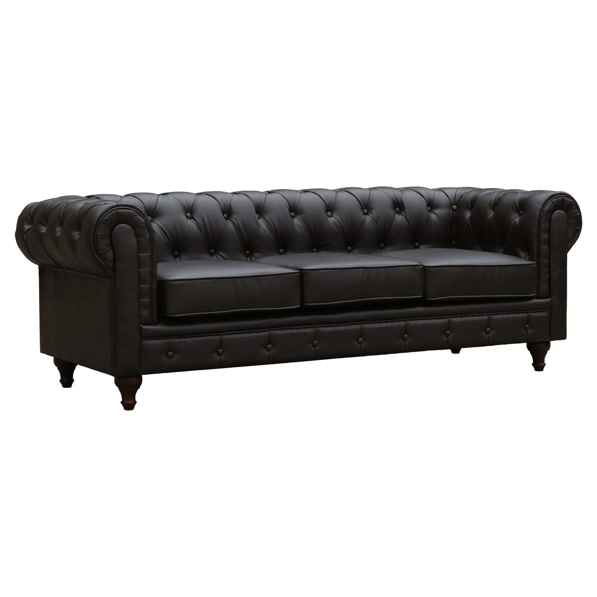 Canapé fixe Chesterfield "Aliza" - 204 x 80 x 58 cm - 3 places - Marron