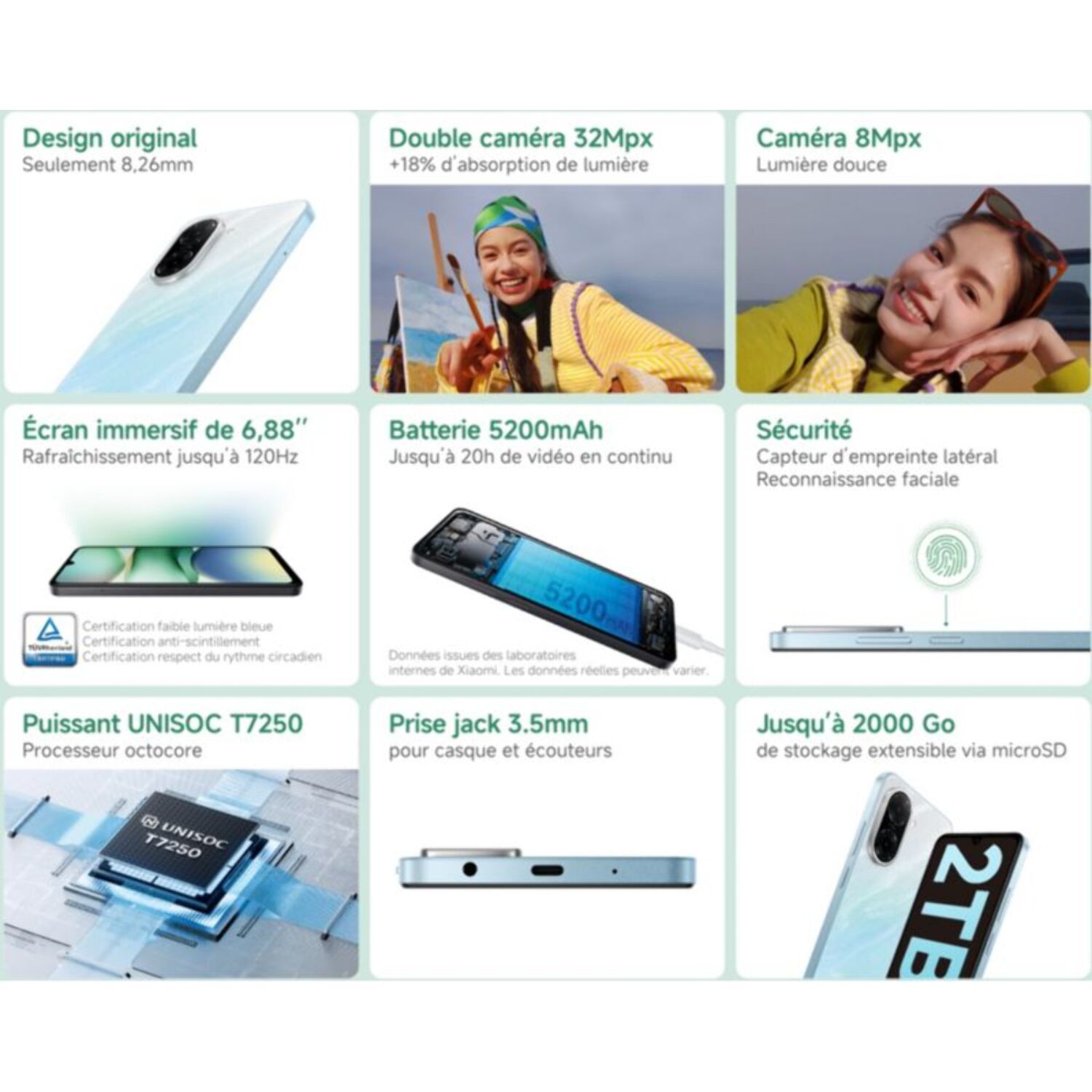 Smartphone XIAOMI Redmi A5 128Go Vert 4G