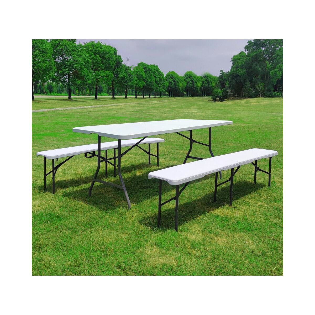 Ensemble Table de jardin pliante + 2 Bancs pliants " Foldy" - Blanc