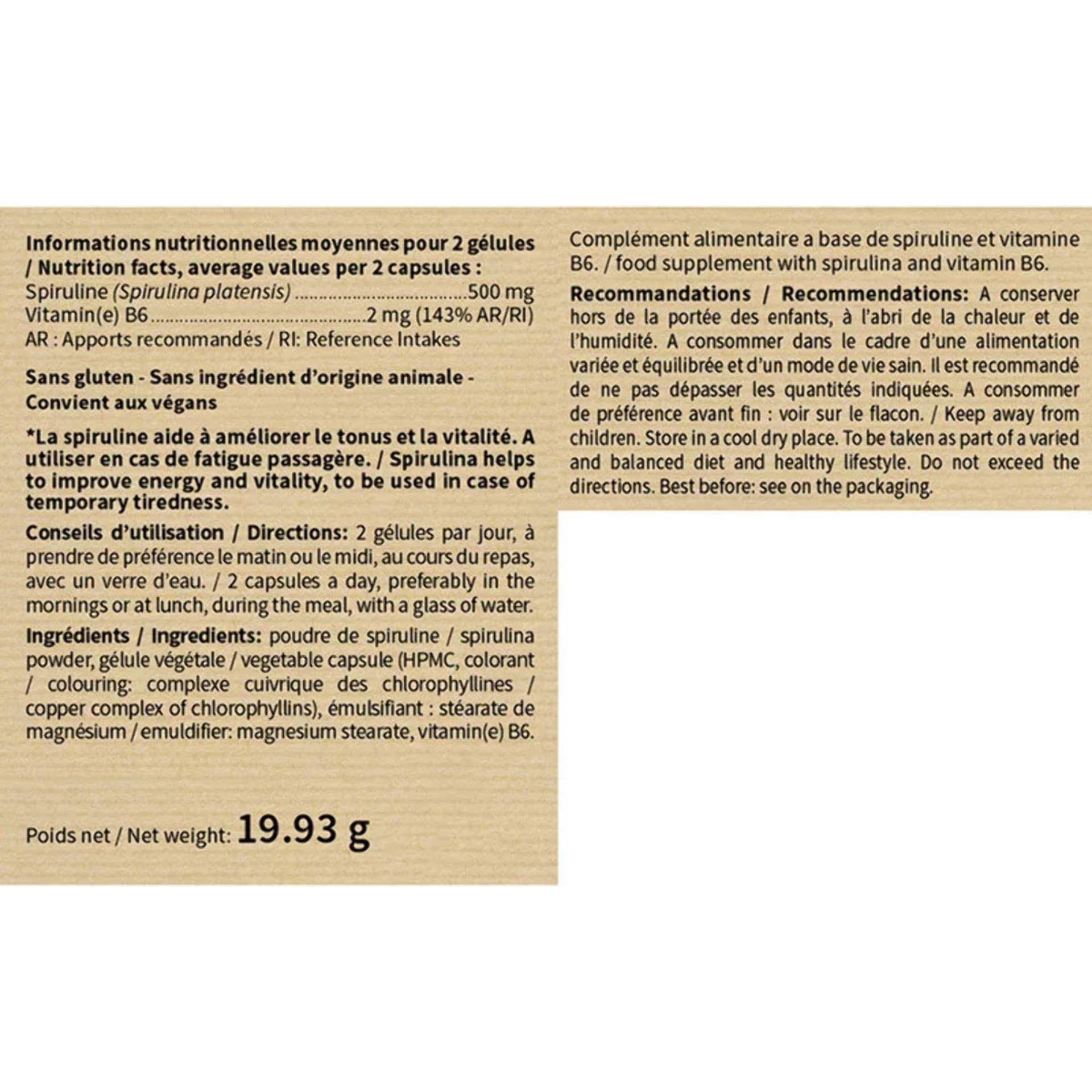 NUTRIEXPERT - Spiruline – Superaliment riche en spiruline et vitamine B6 – Complexe anti-fatigue, tonus et vitalité – Contribue à la résistance de l'organisme – Vegan – Lot de 2 produits