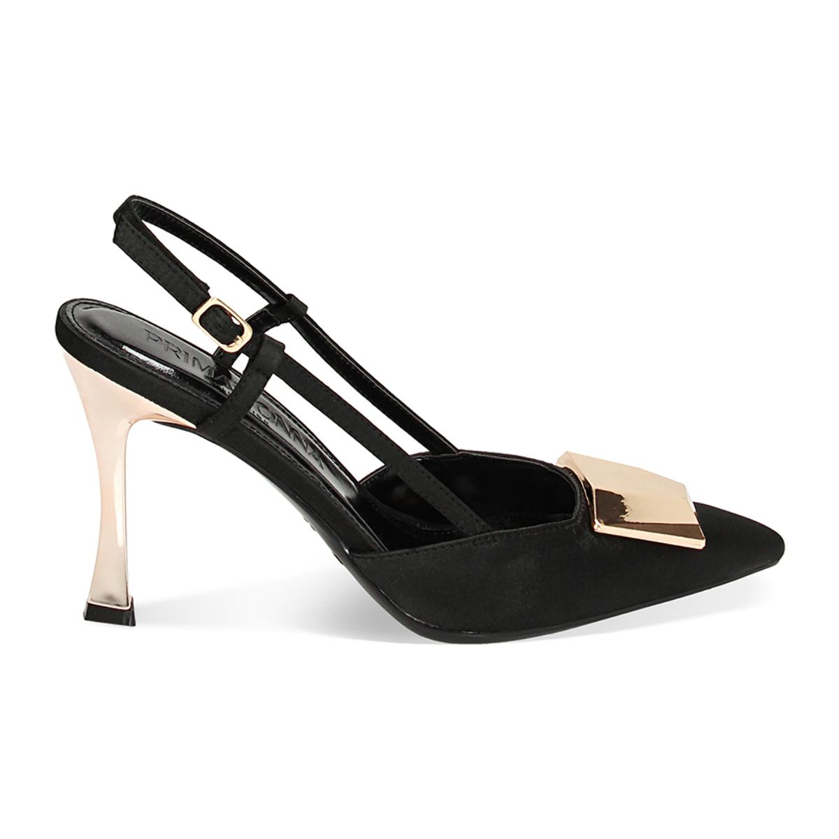Décolleté slingback nere in raso, tacco 9,5 cm