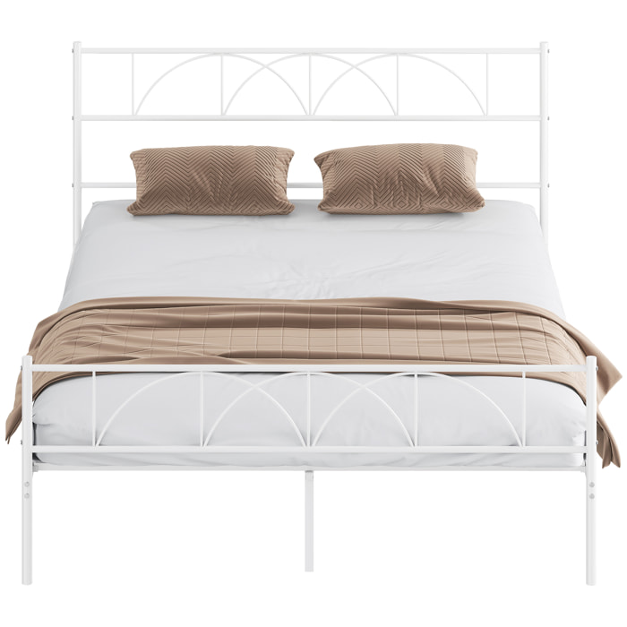 Cama Matrimonio, 160x200 cm, Estructura de Cama de Acero con Cabecero, Soporte de Listones de Acero, Espacio de Almacenamiento Debajo, Blanco