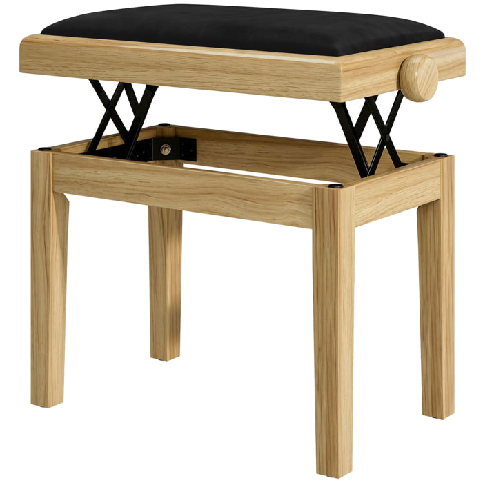 Banc de Piano, Tabouret Réglable en Hauteur 45-56 cm, assise Rembourrée en Velours, Bois Naturel