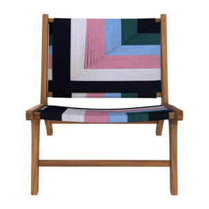 Fauteuil multicolore en fil de laine tressé et bois de teck - Callie