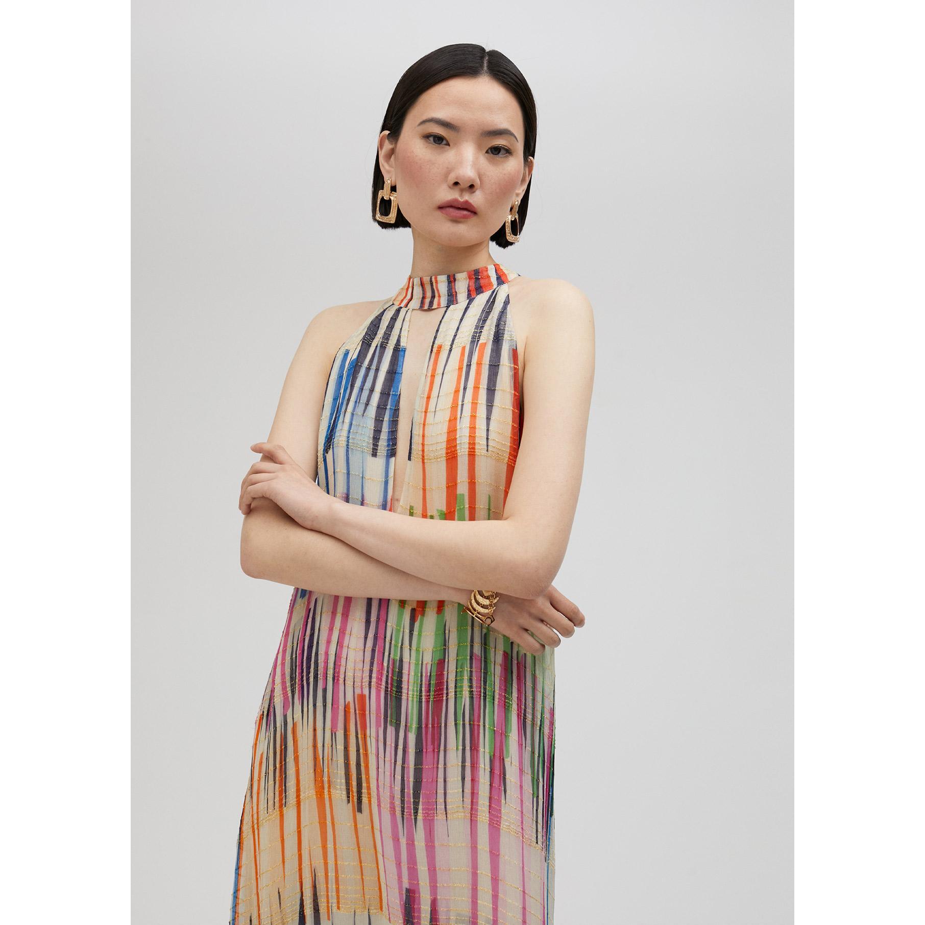 Vestito lungo stampa multirighe