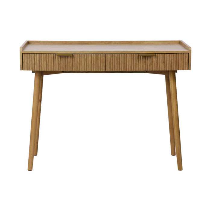Bureau décor bois de manguier rainuré 2 tiroirs - 110 x 55 x 79.5 cm - Celian