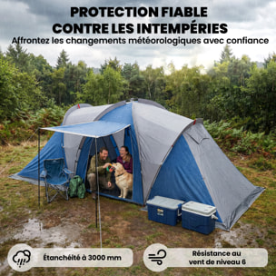 Tente de camping tunnel familiale 4-5 pers. imperméable 3000mm - 550x220x190cm - bleu