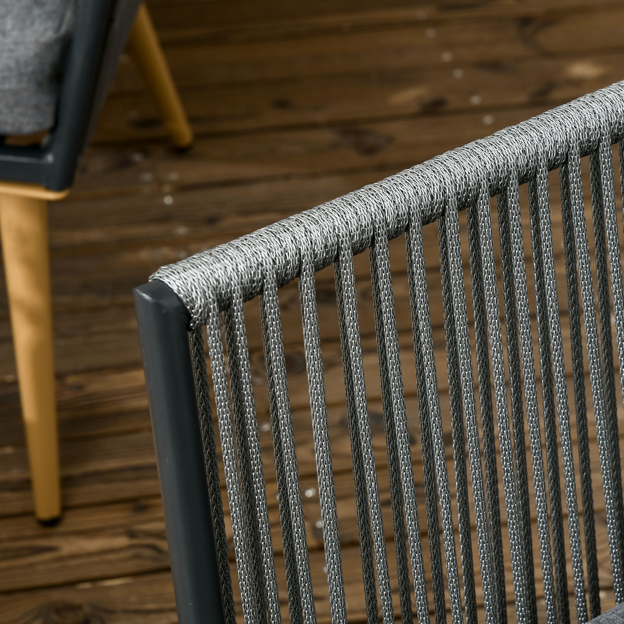 Juego de Muebles de Jardín de Ratán 4 Piezas Juego de Conversación Incluye Sofá de 2 Plazas 2 Sillones y Mesa de Centro de Tablero de Madera y Plástico Cojines Anti-UV para Terraza Patio Gris