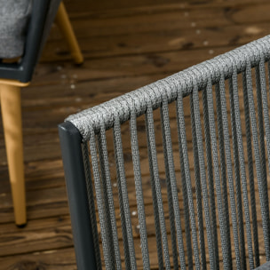 Juego de Muebles de Jardín de Ratán 4 Piezas Juego de Conversación Incluye Sofá de 2 Plazas 2 Sillones y Mesa de Centro de Tablero de Madera y Plástico Cojines Anti-UV para Terraza Patio Gris