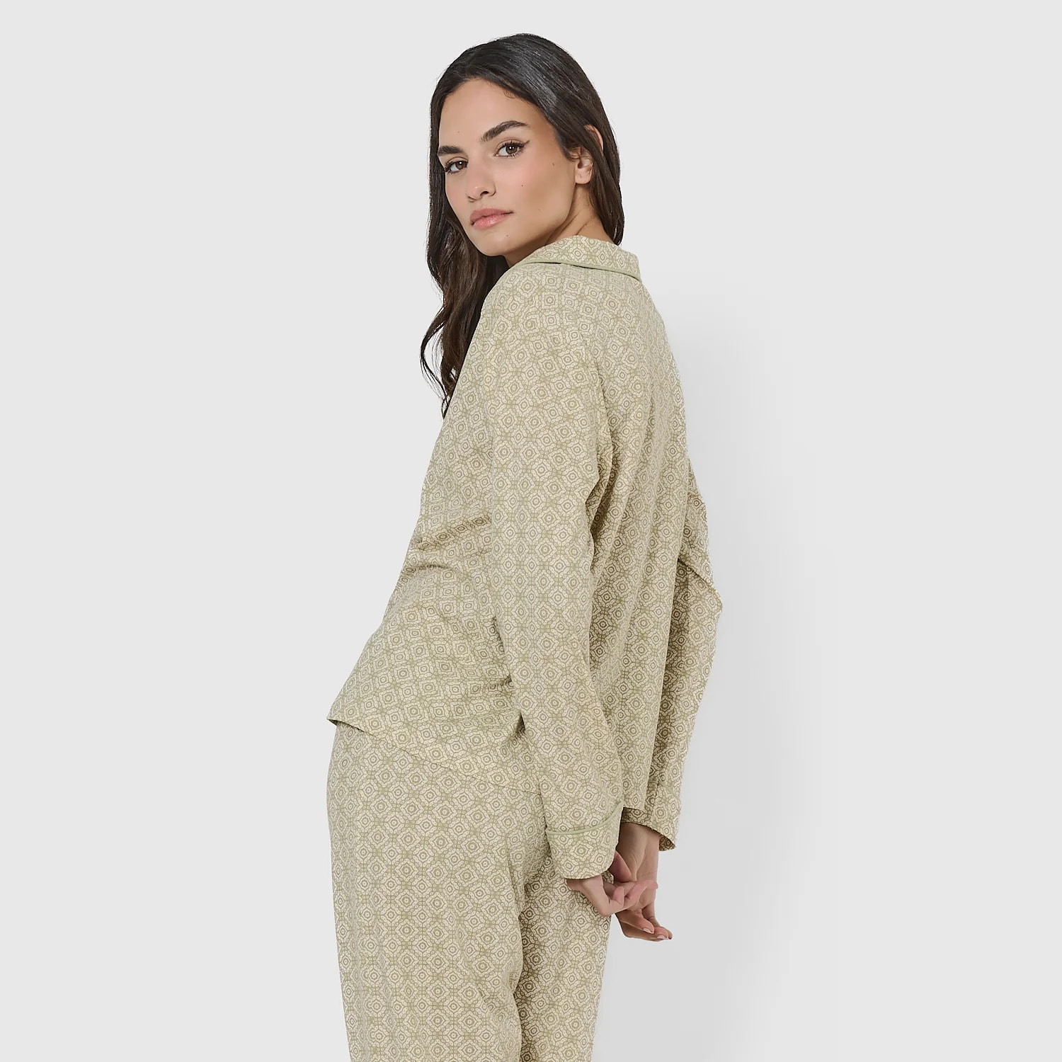 Camicia lunga da caccia in cotone con motivo mandolia