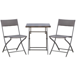 Ensemble meubles de jardin design table carré et chaises pliables résine tressée 4 fils métal noir