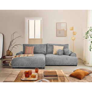 Nelly - canapé d'angle gauche 4 places convertible avec coffre en velours texturé - Gris