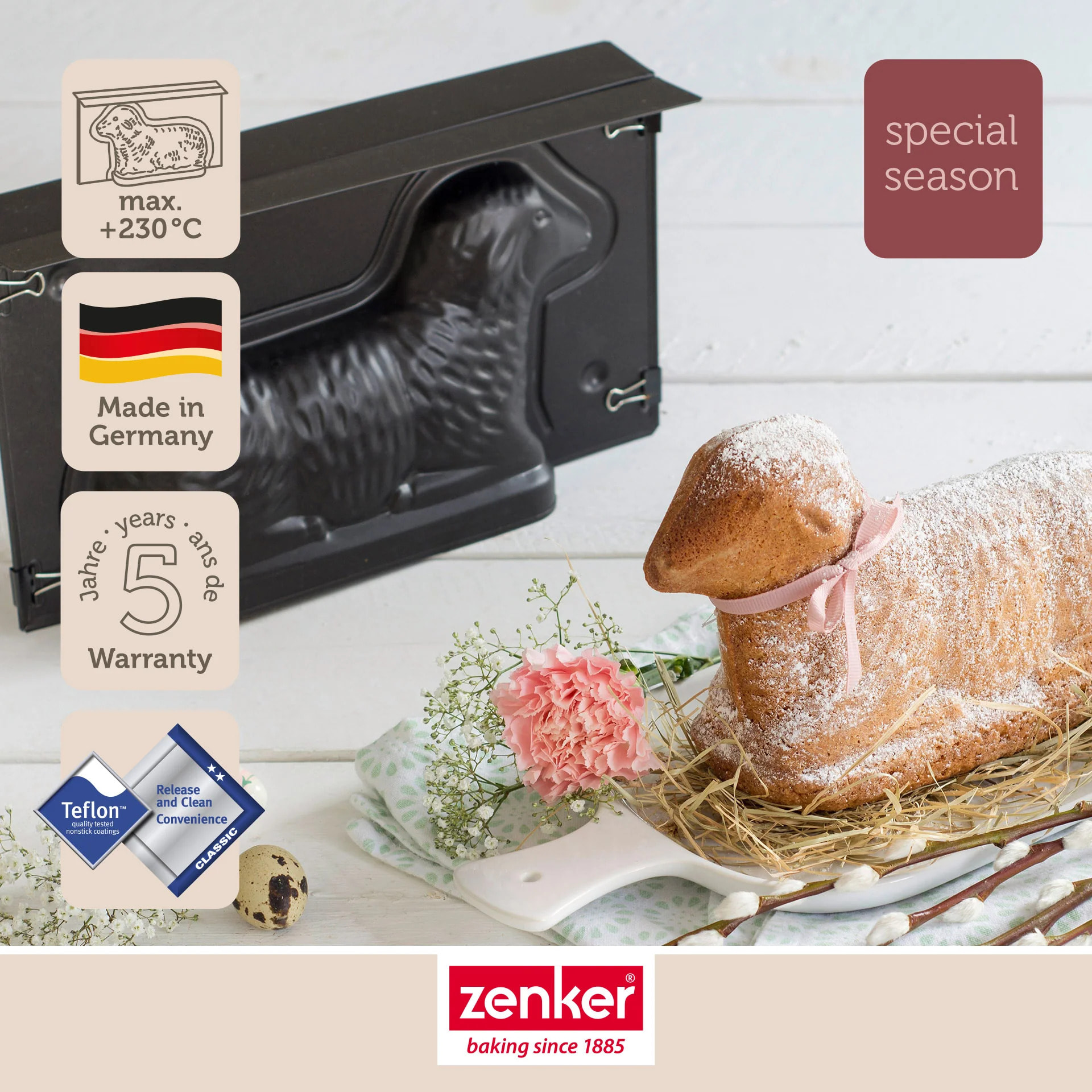 Moule à gâteau 3D en forme d'agneau pascal Zenker Special Season