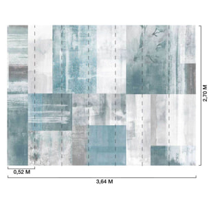 Papier peint abstrait patchwork minéral bleu et gris Intissé
