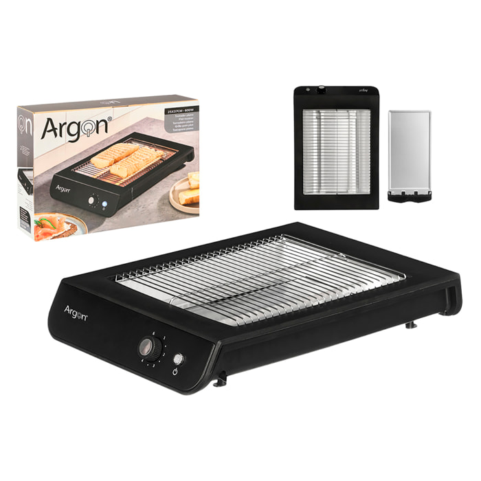 Tostapane rettangolare piatto nero da 600W. Con timer