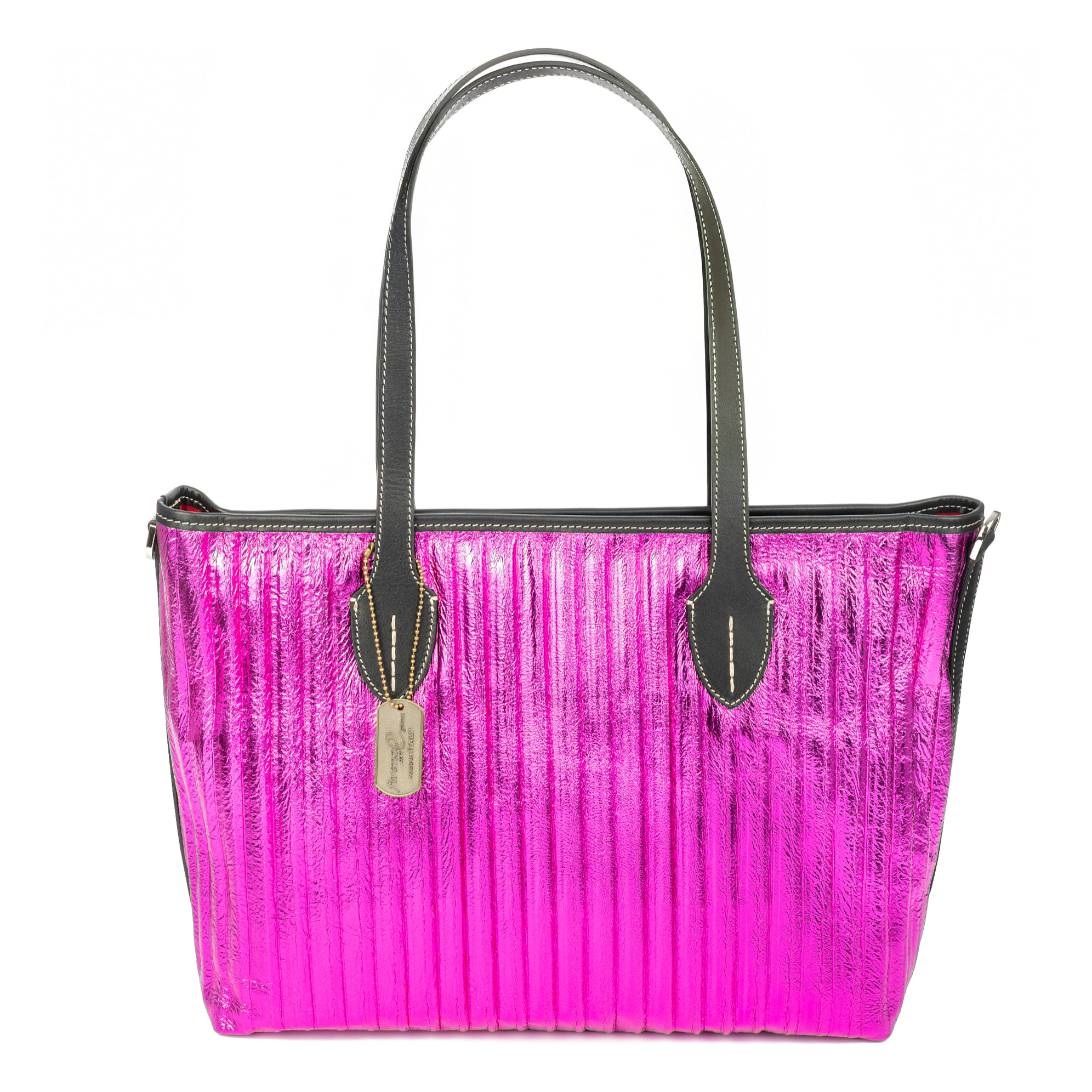 Baceno borsa a spalla donna. Pelle autentica Napa laminata brillante.