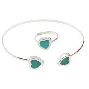 Conjunto Colors Corazón Pulsera y anillo plata 10µ Verde