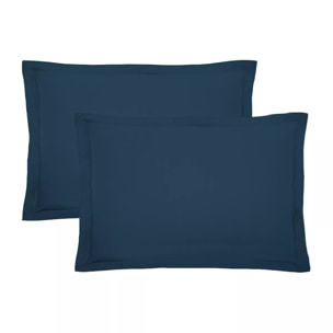 Lot de 2 taies percale de coton uni bleu Olana ocean